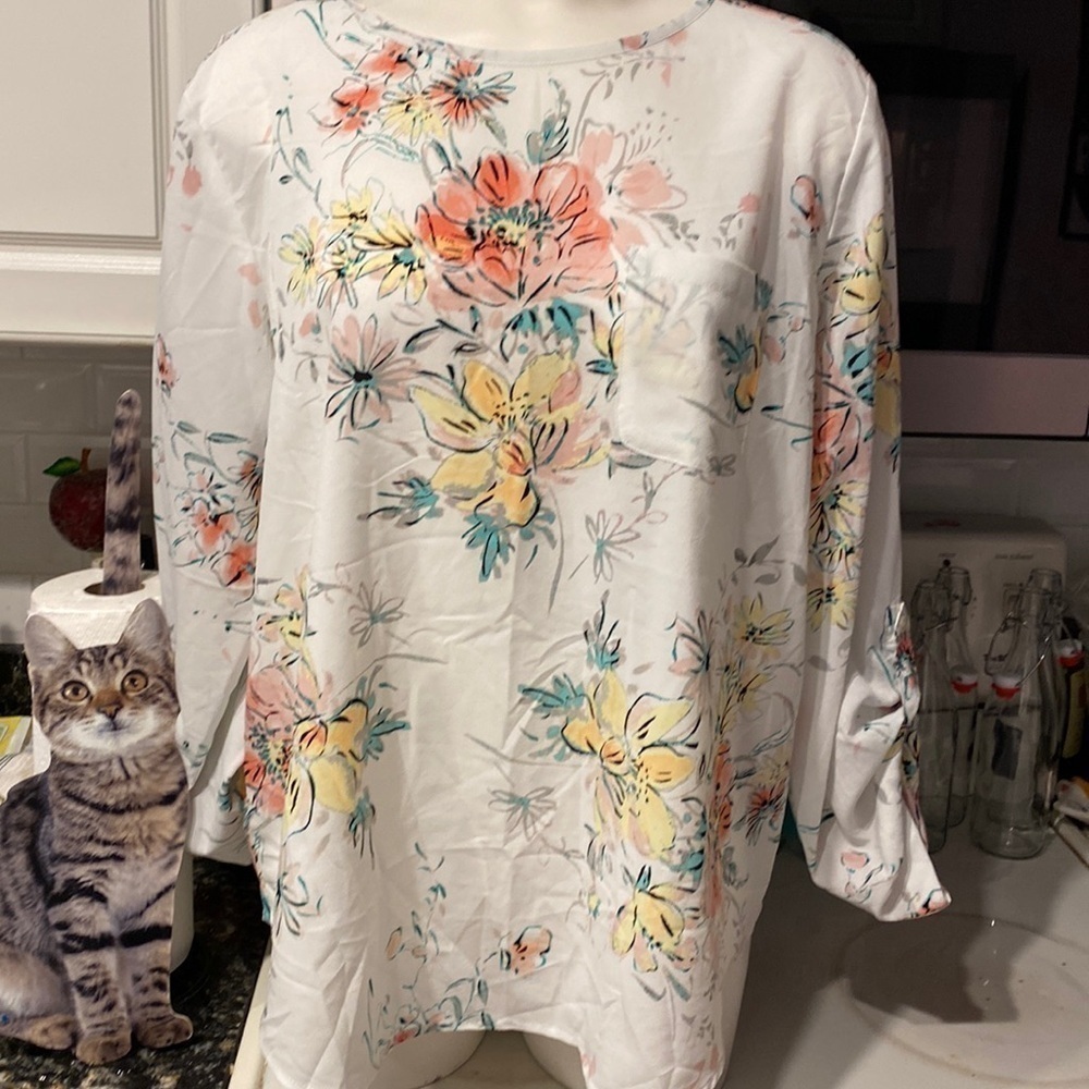 U women’s Van Heusen casual floral long roll tab sleeve regular size blouse XL